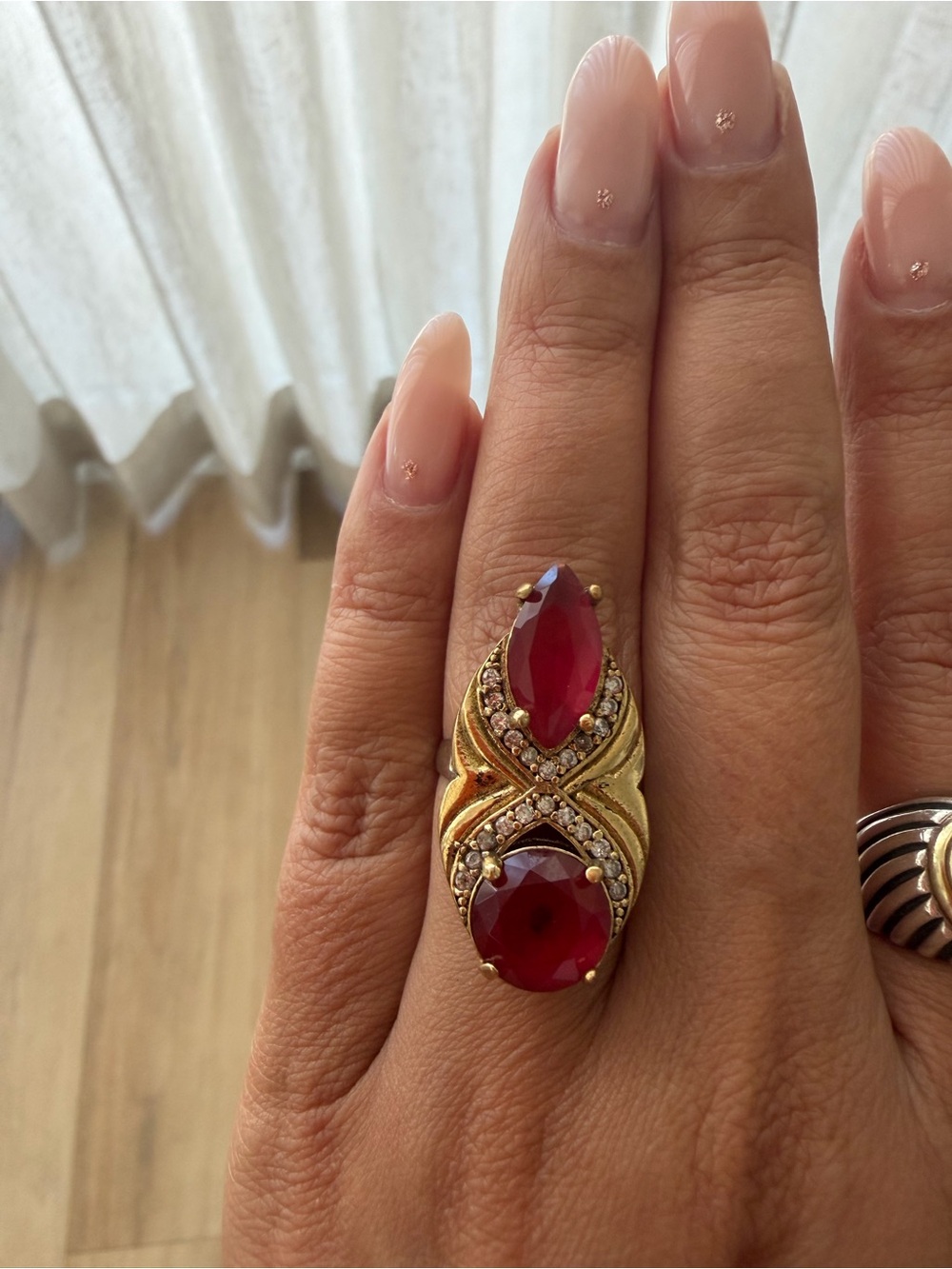 Vintage Red Gemstone 925 Sterling Conversion Statement Ring